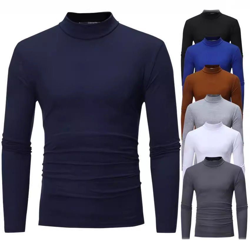 Men's elegant black turtleneck long-sleeve t-shirt, perfect for smart casual fashion and layering.