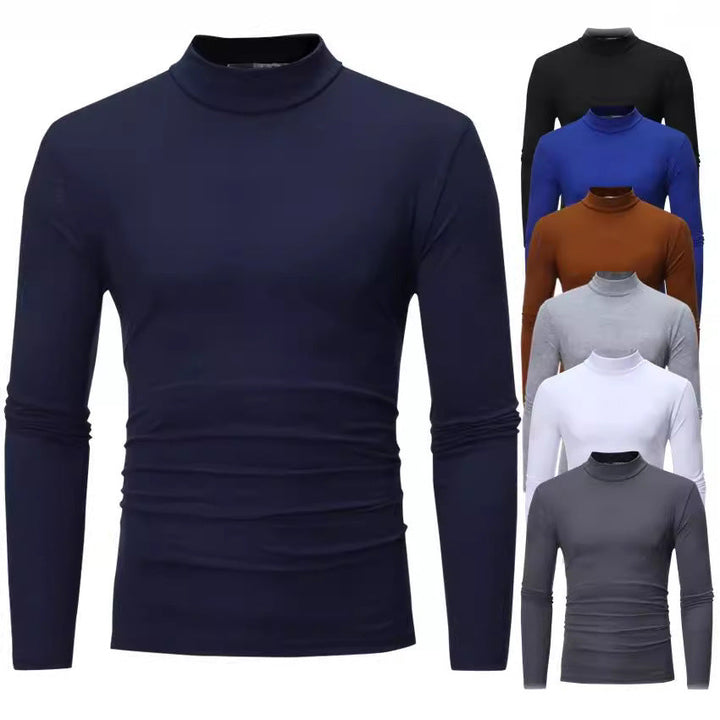 Men's elegant black turtleneck long-sleeve t-shirt, perfect for smart casual fashion and layering.