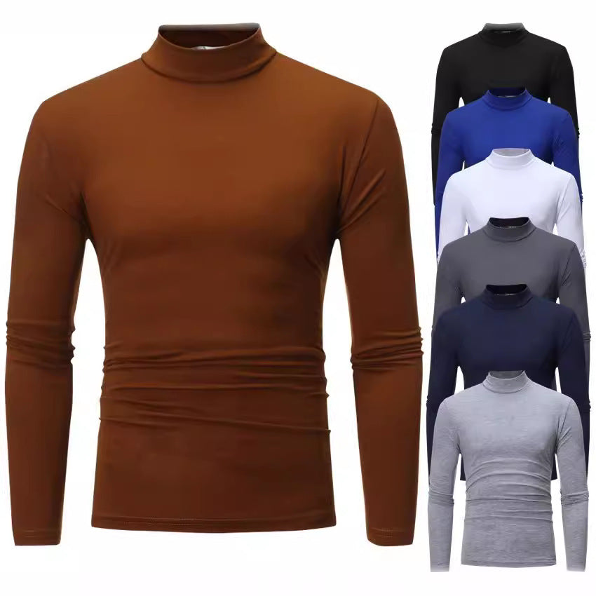 High-neck men's turtleneck t-shirt, refined & stylish for smart casual, business casual, or elegant wear.