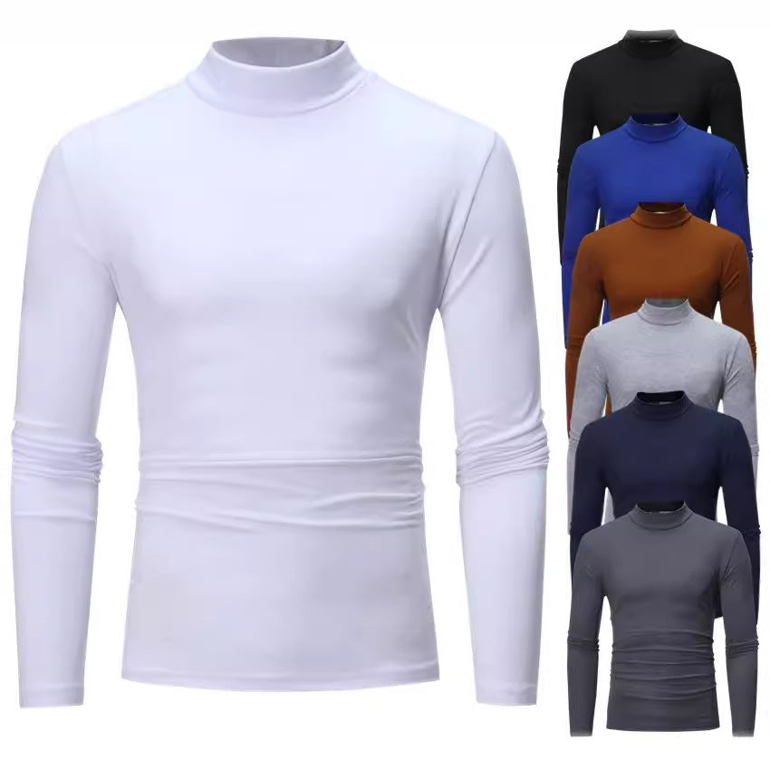 Year-round men's elegant turtleneck long-sleeve t-shirt, essential for smart casual layering and style.