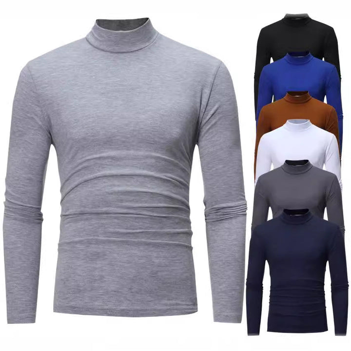 Modern men's fashion turtleneck t-shirt, sleek & comfortable for a smart casual or sophisticated look.
