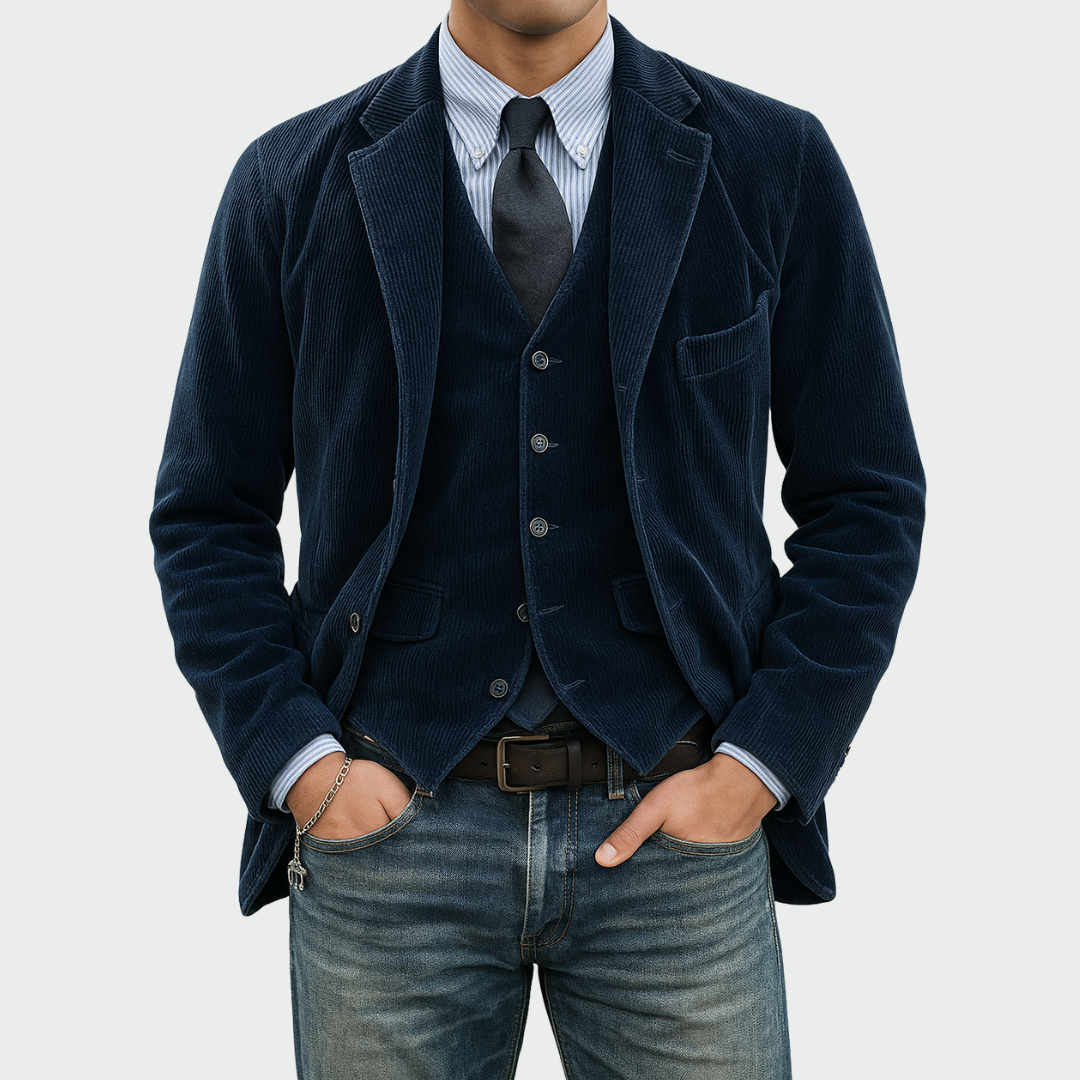 Men's elegant blazer and vest set in classic black, perfect for formal occasions.