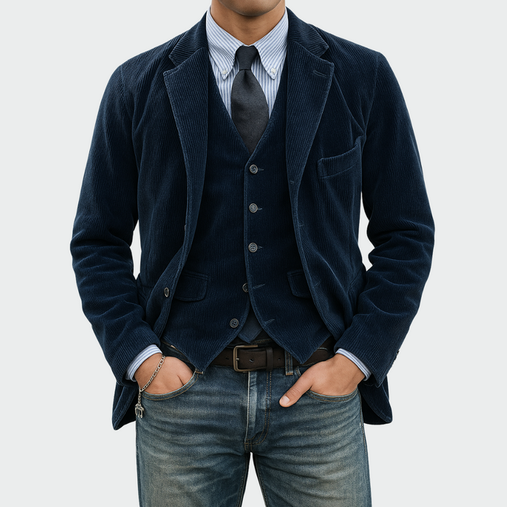 Men's elegant blazer and vest set in classic black, perfect for formal occasions.