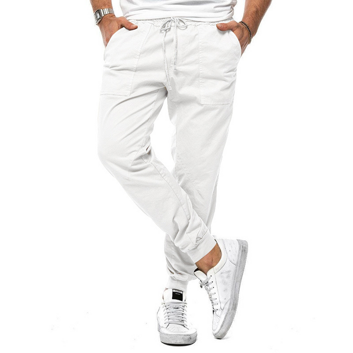 Comfortable men's chino trousers, designed for a modern, elegant look. Great for versatile smart casual men's outfits.