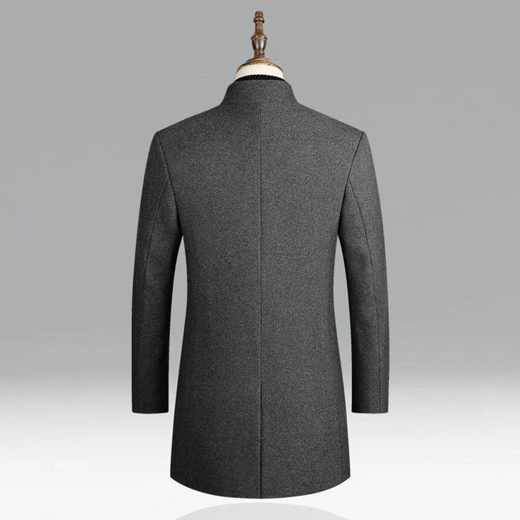Modern men's classic formal long coat, elegant winter outerwear for sophisticated business and everyday fashion.