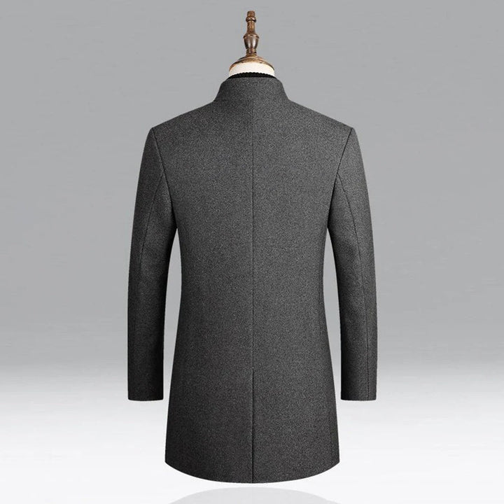 Modern men's classic formal long coat, elegant winter outerwear for sophisticated business and everyday fashion.