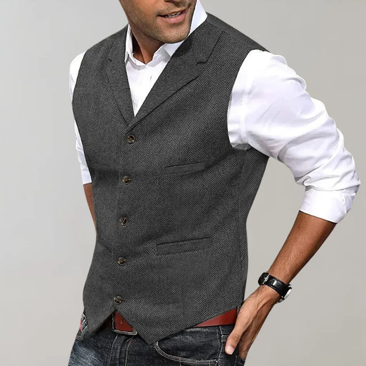 Stylish men's waistcoat for a layered look. Elegant dress vest for smart casual or business attire. Menswear fashion.