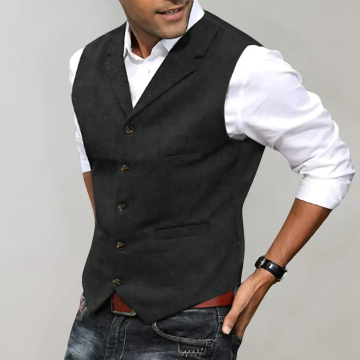 Versatile men's formal vest, suitable for business, weddings, or a polished smart casual look. Essential menswear waistcoat.