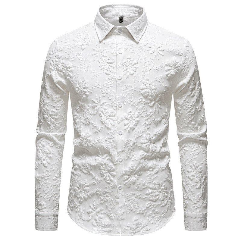Elegant men's long sleeve shirt with a refined floral pattern and modern relief design, ideal for stylish men.