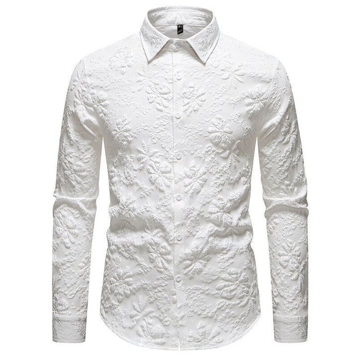 Elegant men's long sleeve shirt with a refined floral pattern and modern relief design, ideal for stylish men.