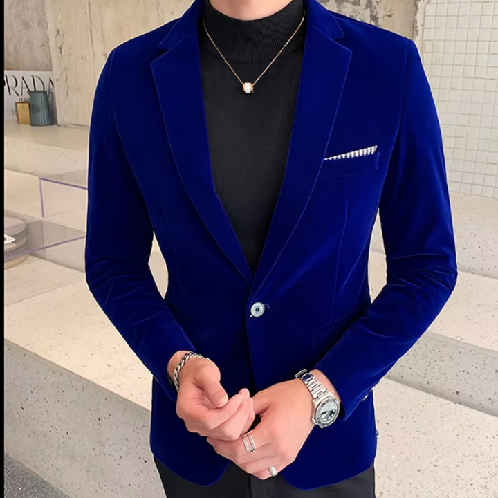 Stylish men's one-button long sleeve blazer, perfect for any formal or business occasion.