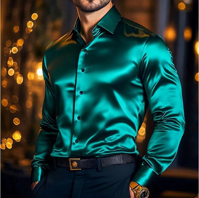 Men's elegant sheen fitted long-sleeve shirt in black