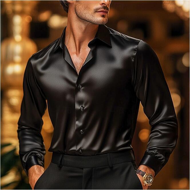 Close-up of the sophisticated sheen fabric on men's dress shirt