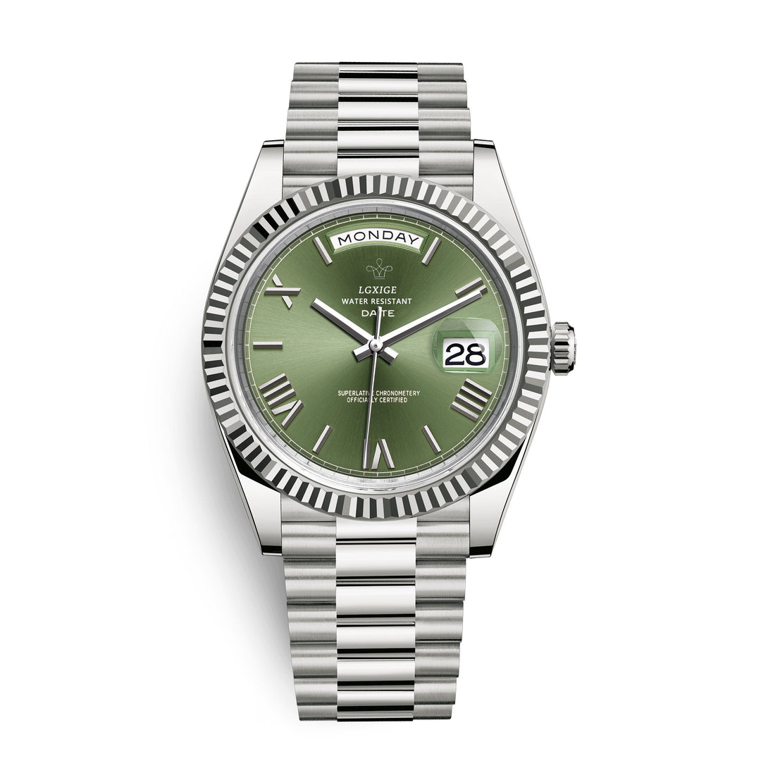 A classic men's watch showcasing its stainless steel construction and quartz accuracy.