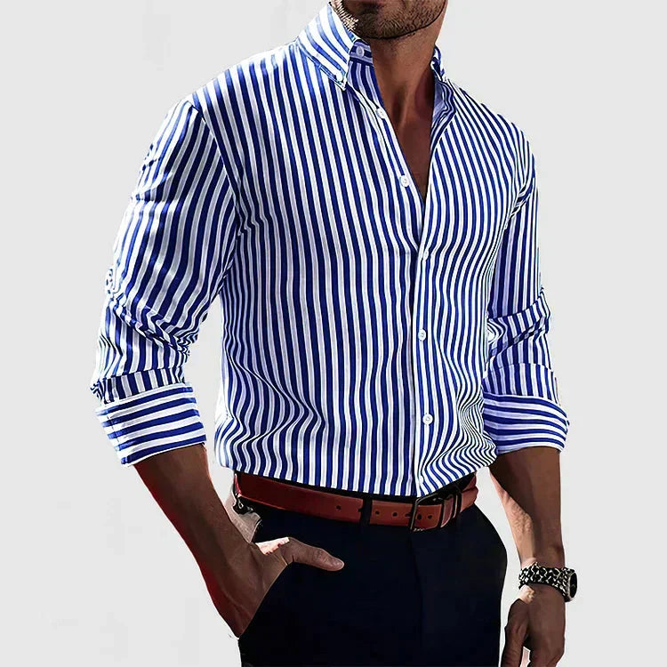 Men's elegant striped button-down shirt in a classic style, perfect for refined fashion & business casual outfits.