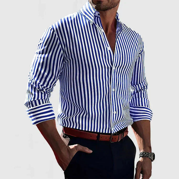 Men's elegant striped button-down shirt in a classic style, perfect for refined fashion & business casual outfits.