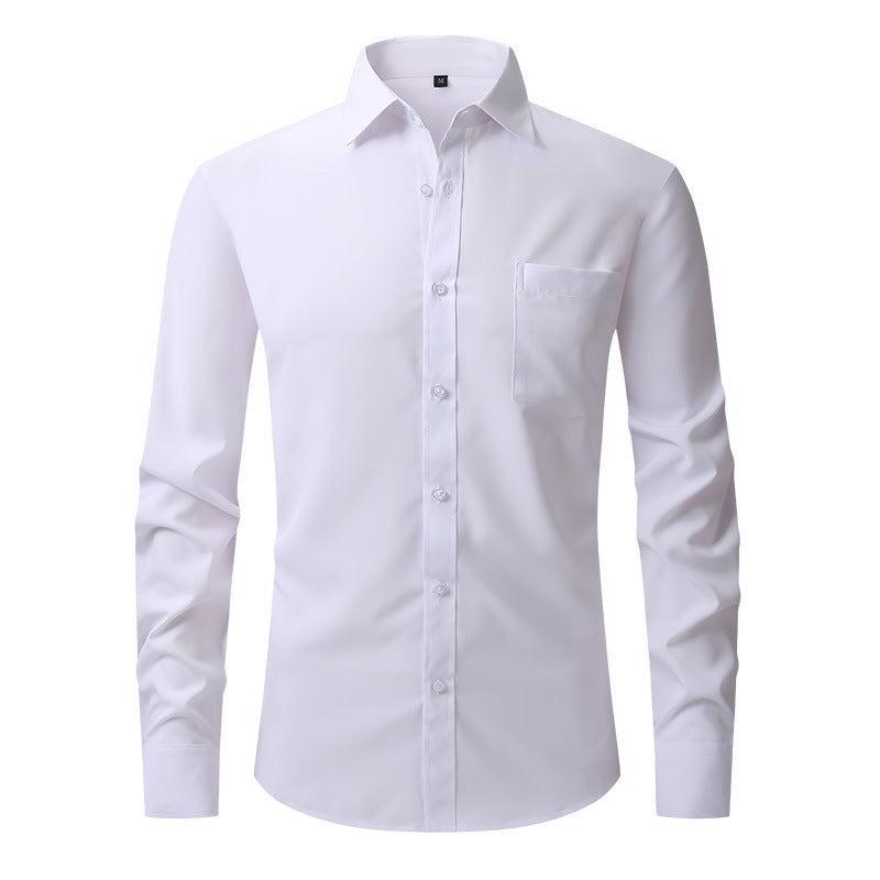 Men's elegant white business dress shirt, tailored fit for professional office attire.