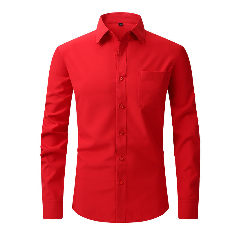 Premium men's dress shirt, solid white, long sleeve, essential for professional wardrobes.