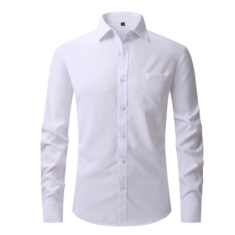 Elegant men's long-sleeve dress shirt, white, ideal for office and professional settings.