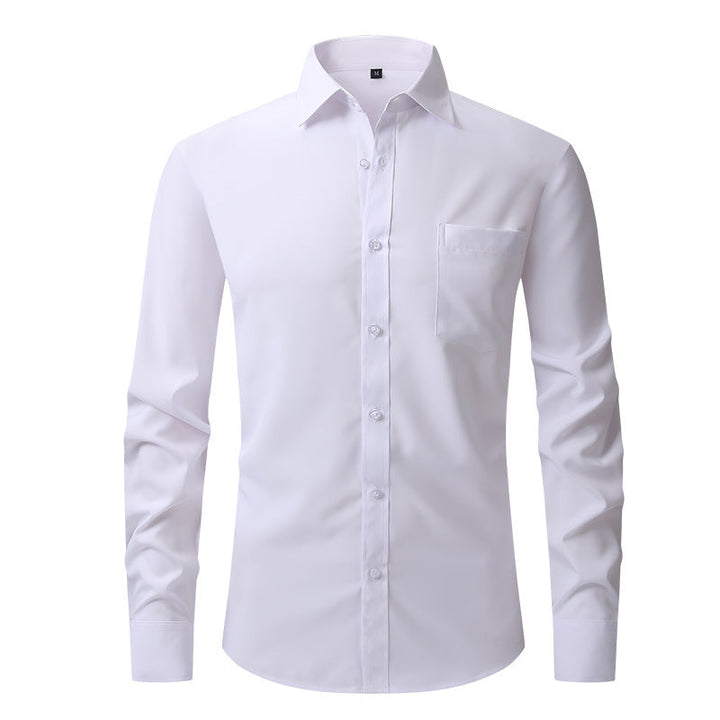 Elegant men's long-sleeve dress shirt, white, ideal for office and professional settings.