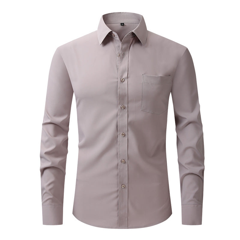 Versatile men's professional shirt, solid color, long sleeve, essential for office fashion.