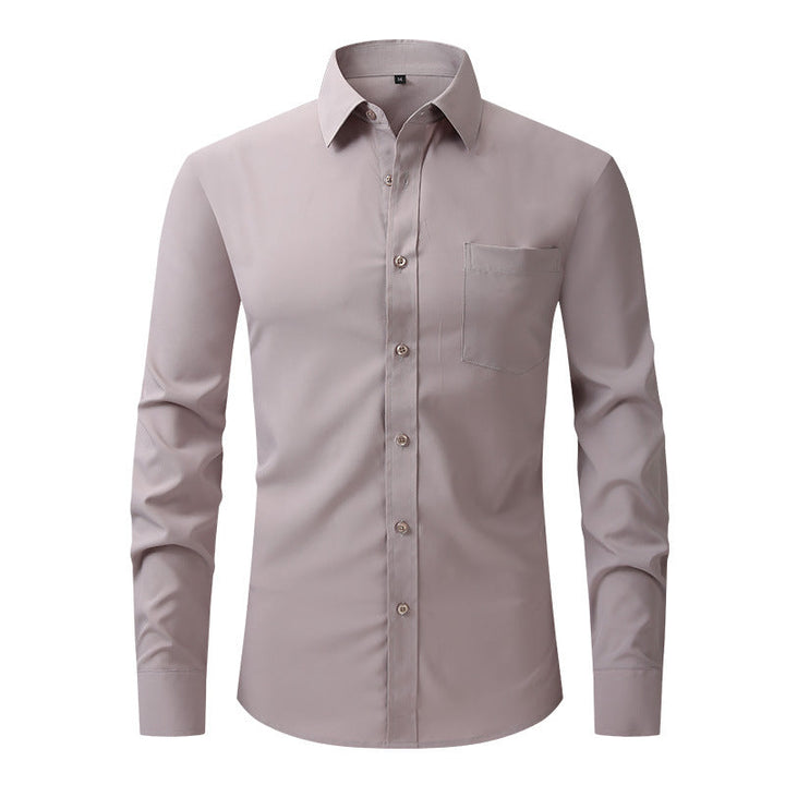 Versatile men's professional shirt, solid color, long sleeve, essential for office fashion.