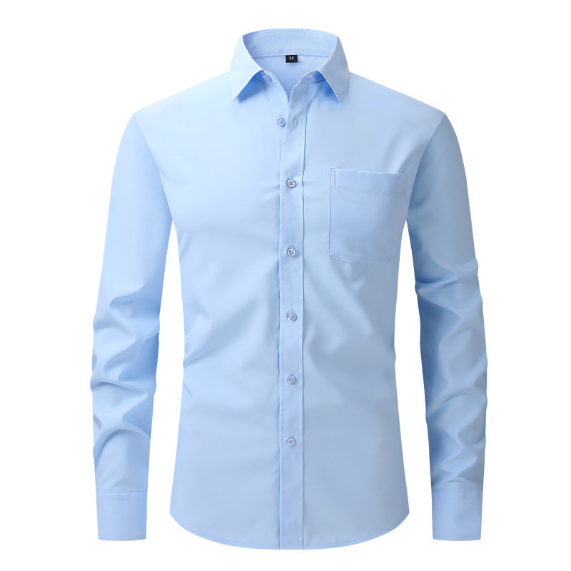 Classic solid white long-sleeve men's formal shirt, perfect for workwear & elegance.