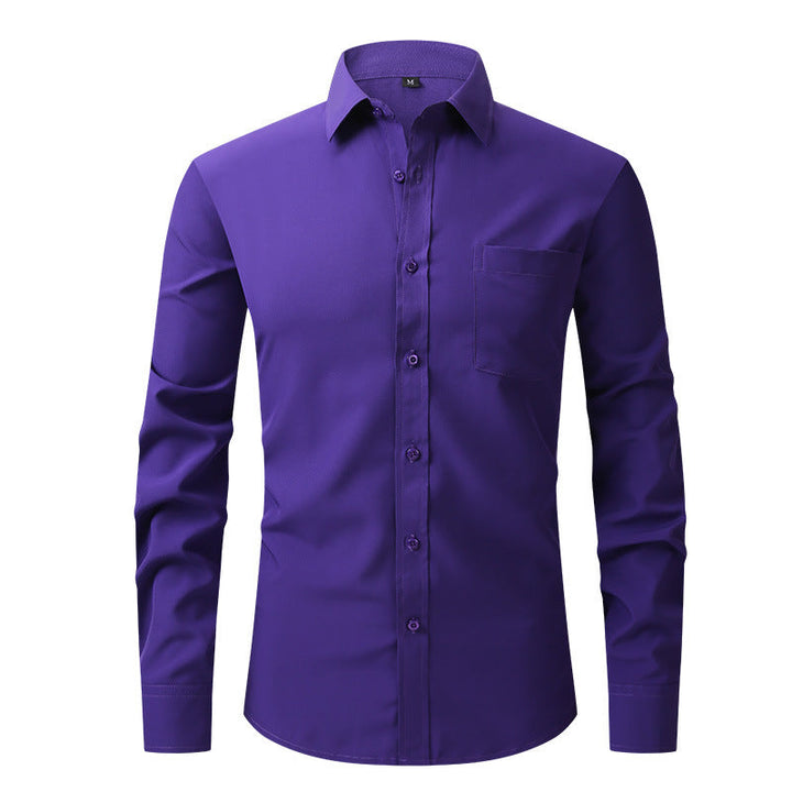 Stylish men's business shirt, crisp white with a tailored fit for formal occasions.