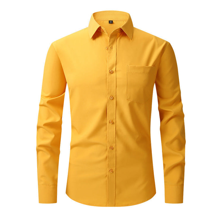 Clean white men's office attire shirt, long sleeve, perfect for a sharp business look.