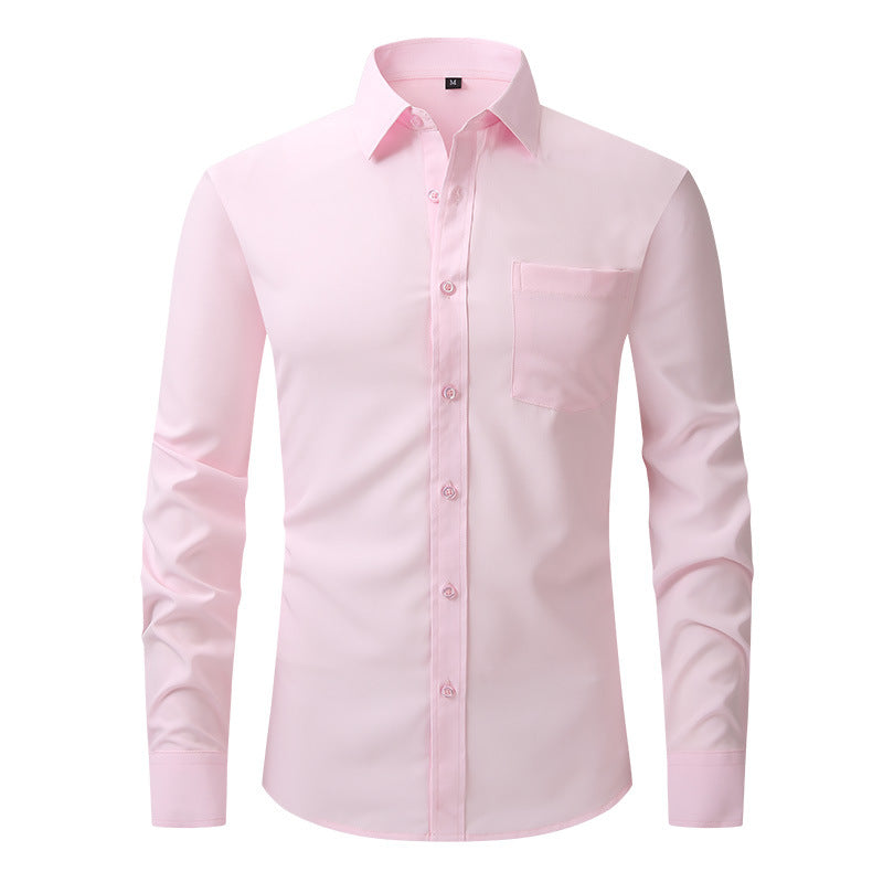 Modern men's formal button-down shirt, solid color, offering professional elegance & fit.