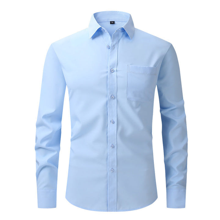 Sophisticated white men's business casual shirt, tailored for a sleek workwear style.