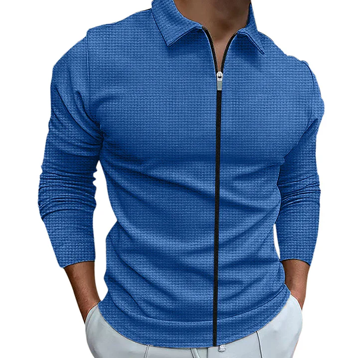 Men's elegant zip-up long sleeve casual shirt for stylish comfort and versatile everyday wear.