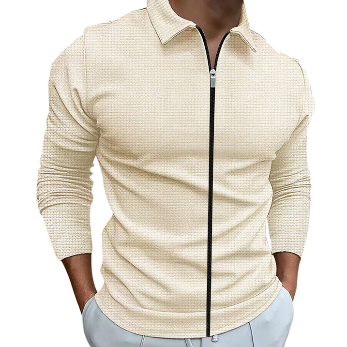 Versatile men's collared zip-up shirt, perfect for a comfortable & elegant casual everyday look.