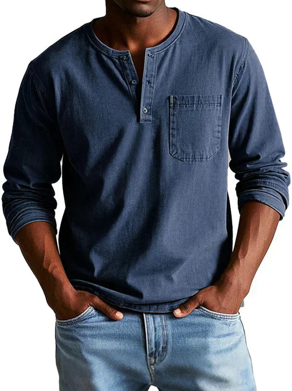 Men's Elijah casual long sleeve button neck shirt in relaxed fit