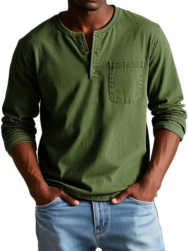 Comfortable men's long sleeve button neck shirt for everyday wear