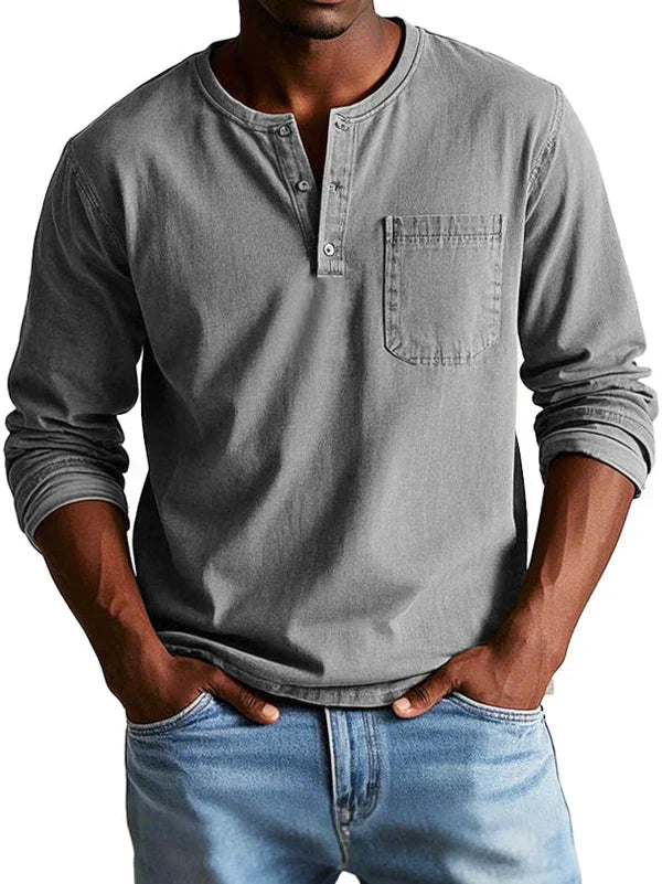 Versatile men's casual shirt with button neck and long sleeves