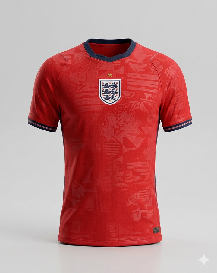 Close-up of men's England away jersey. Breathable athletic top, perfect for football fans & sportswear.