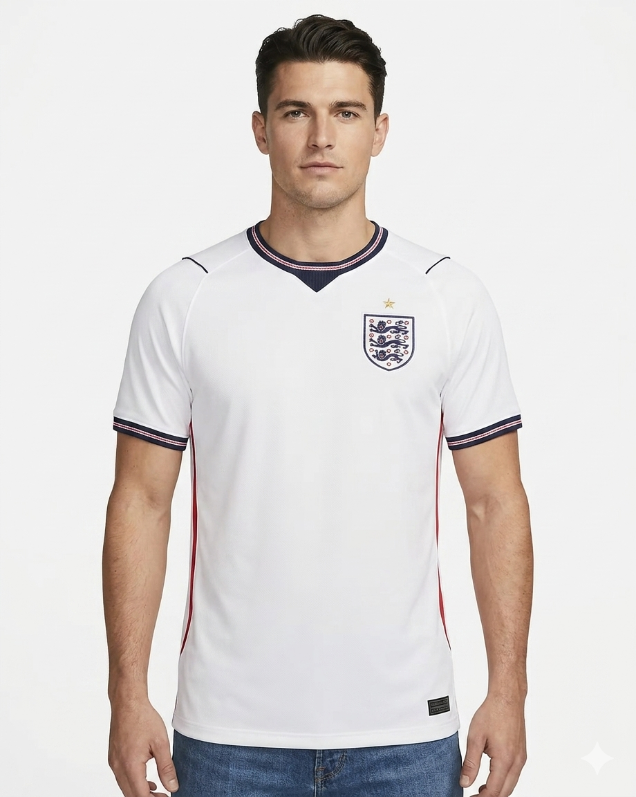 Full view of the Men's England away football shirt. Lightweight & breathable World Cup fan jersey.