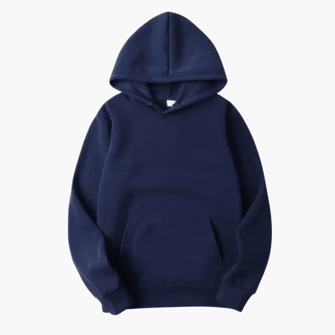 Back view of a men's pullover hooded sweatshirt, showing relaxed fit