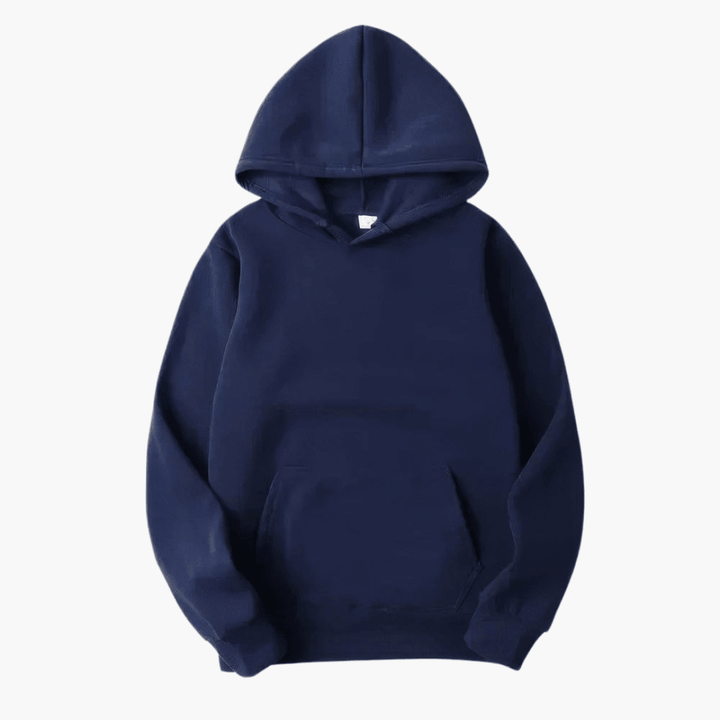 Back view of a men's pullover hooded sweatshirt, showing relaxed fit