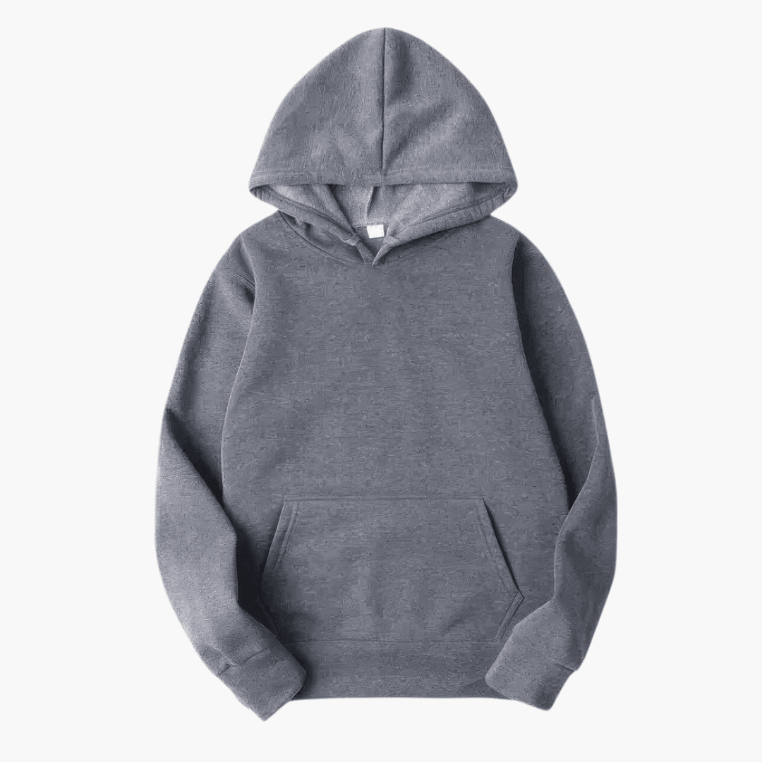 Front detail of a men's comfortable everyday wear hoodie with a spacious pocket