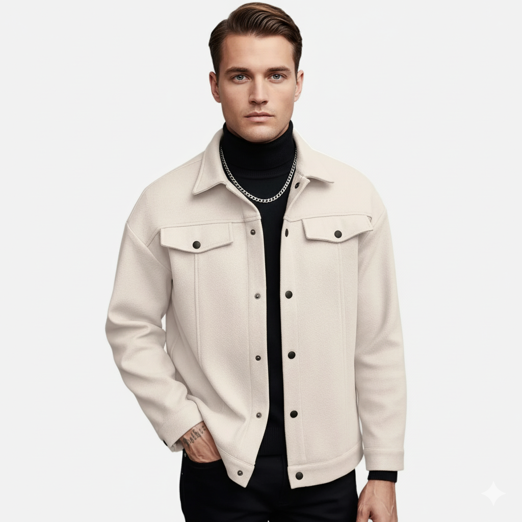 Men's European-style casual jacket with refined tailored fit. Smart casual outerwear for spring & fall.