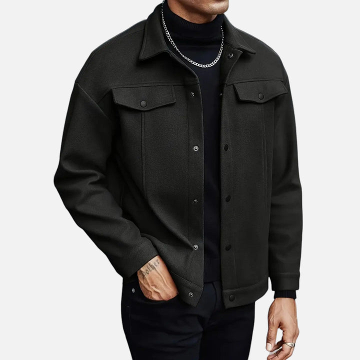 Sleek men's European-style jacket. Refined tailored fit, smart casual and versatile for spring/fall outerwear.