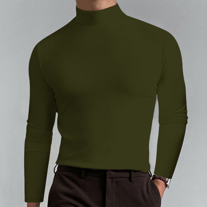 Cozy knitwear: Men's long sleeve turtleneck for comfortable winter fashion.