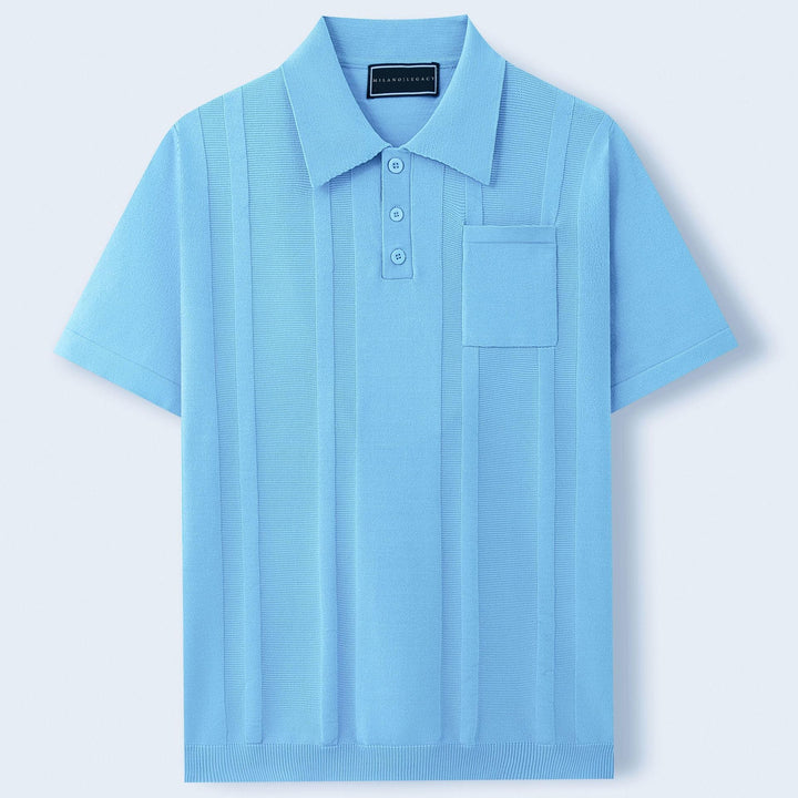 Men's tailored fit textured polo shirt with a classic chest pocket.