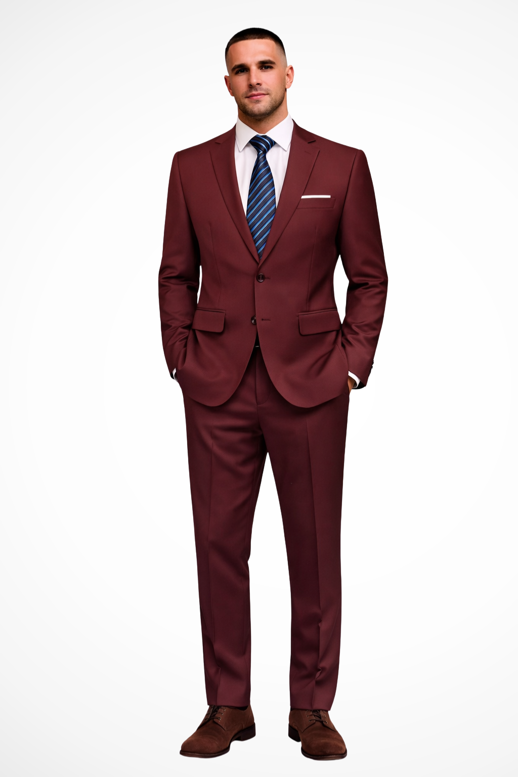 Modern menswear: slim fit two-piece suit with elegant notch lapels