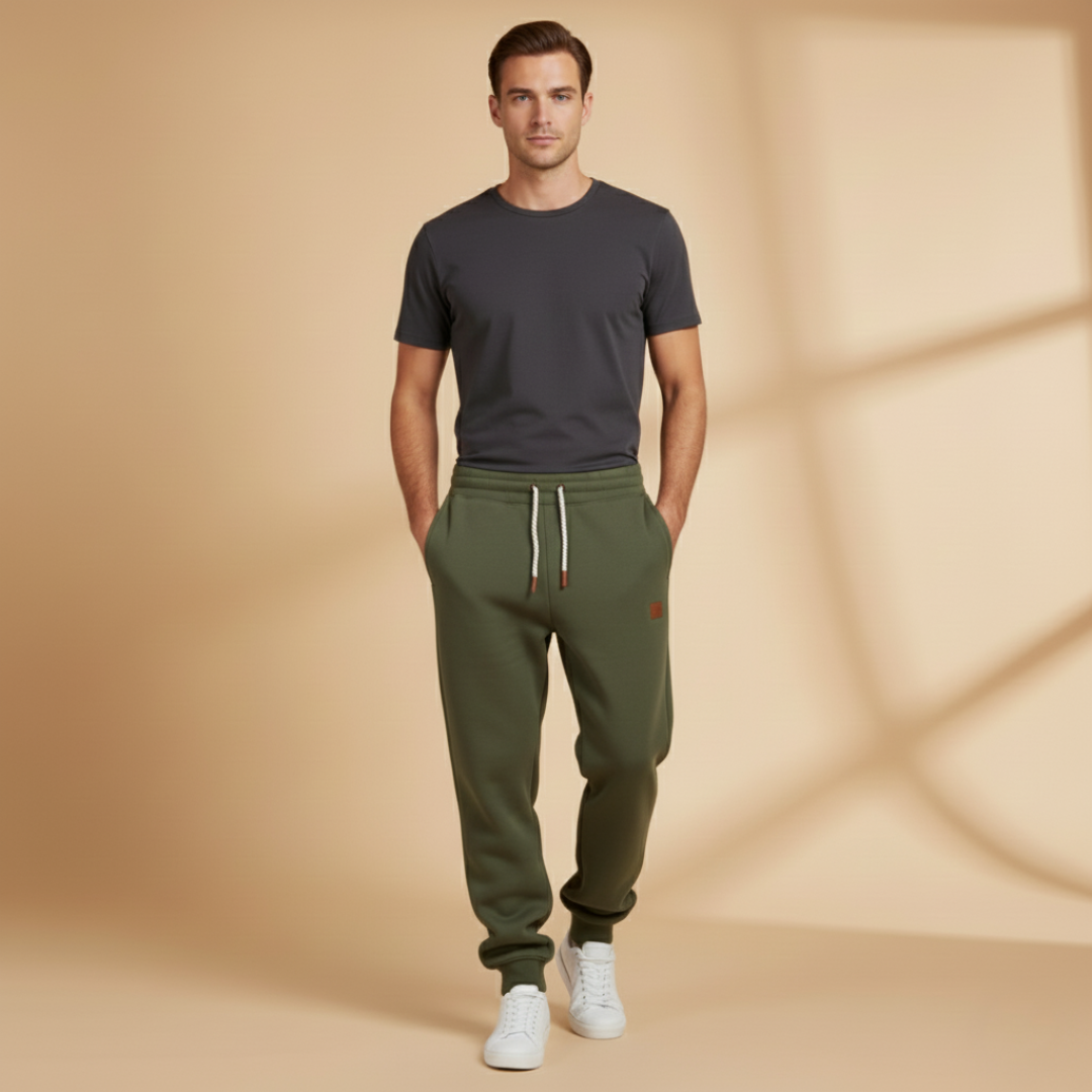 Men's casual trousers in a relaxed fit, ideal for lounging or exercise.
