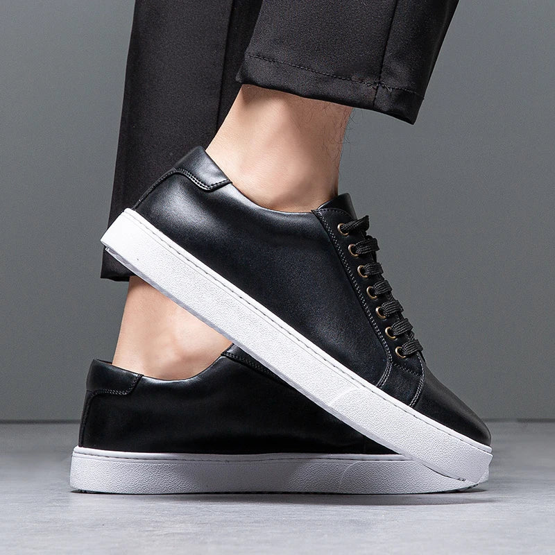 Sleek men's lace-up trainers, modern smart casual footwear design.