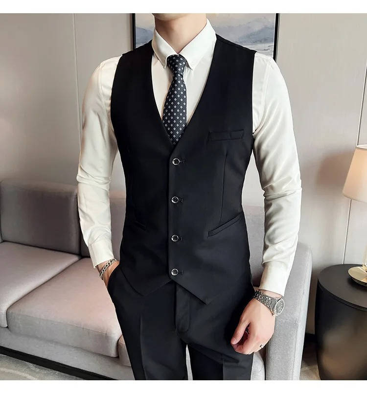 High-quality men's formal three-piece suit with a sharp notch lapel for professional wear.