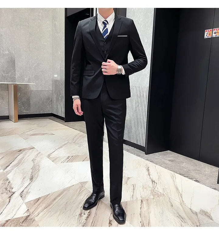 Distinguished men's business three-piece suit, notch lapel, for an executive appearance.